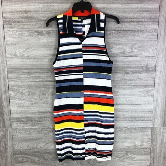 RAG & BONE Mason Striped Sleeveless Mini Dress In Navy Size Large - Picture 5 of 10